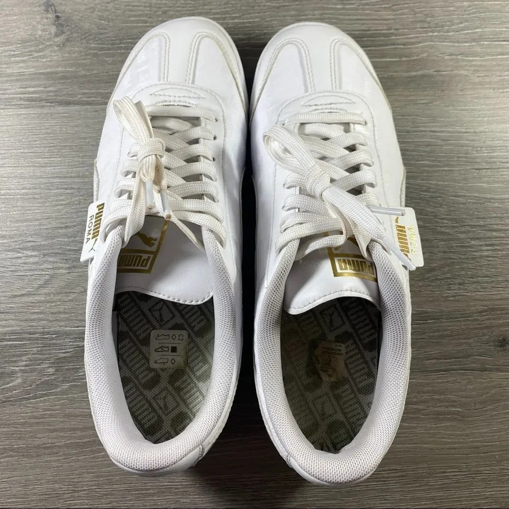 Women’s PUMA Roma Reinvent Sneakers White/Gold (369973 01) Sz 8.5 - Picture 7 of 8